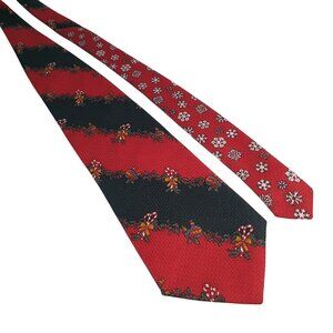 Vintage Christmas Candy Cane Snowflake Necktie Festive Holiday Accessory Gift